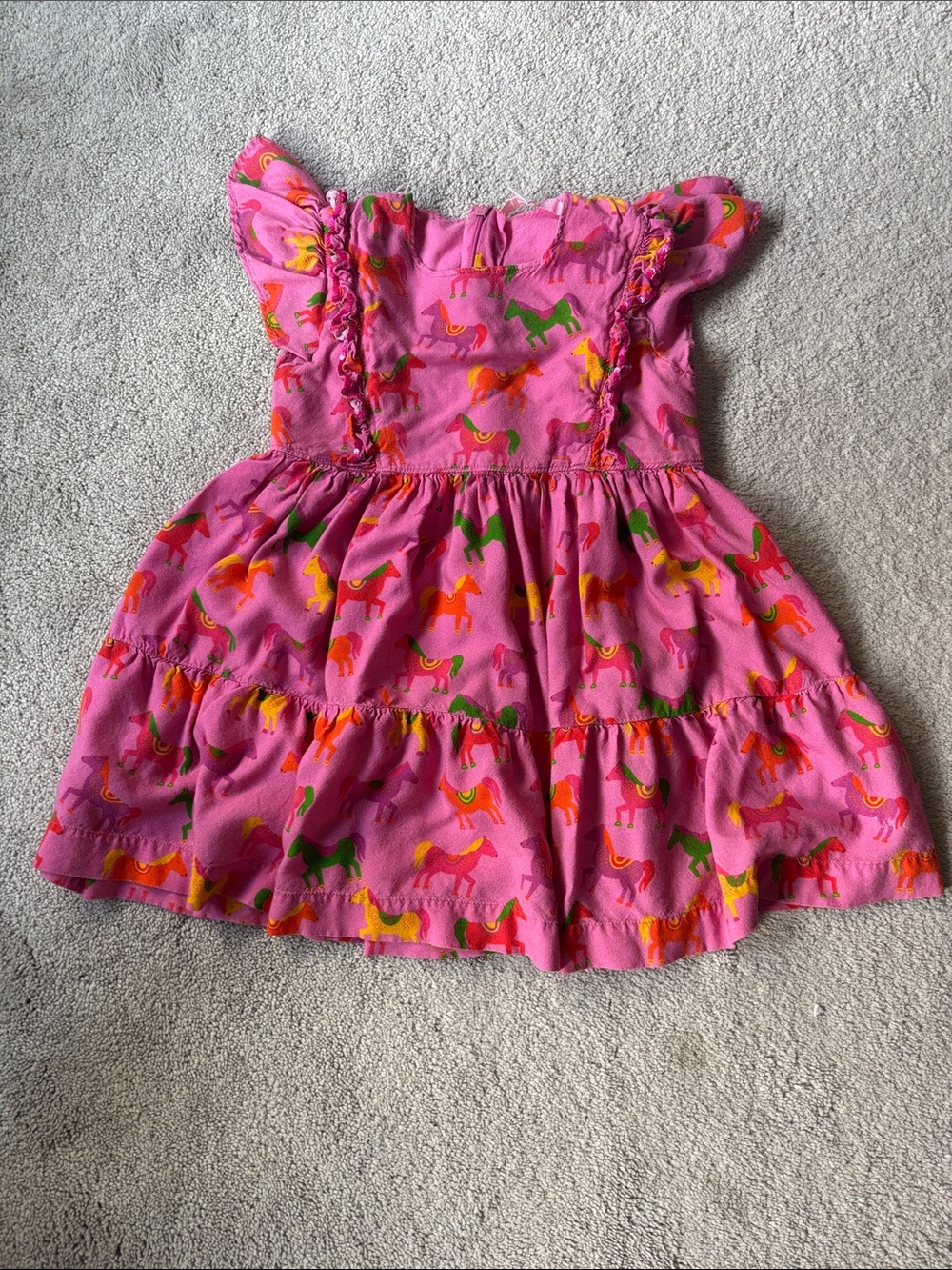 Girls' Pink Horse-Print Tiered Ruffle Dress Briton Court